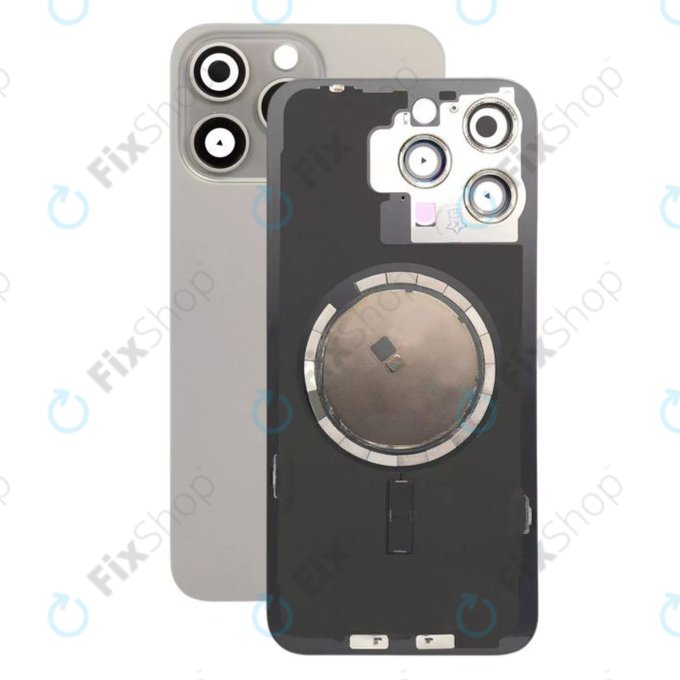 Apple iPhone 15 Pro Max - Rear Housing Glass + Camera Lens + Metal Plate + Magsafe Magnets (Natural Titanium)