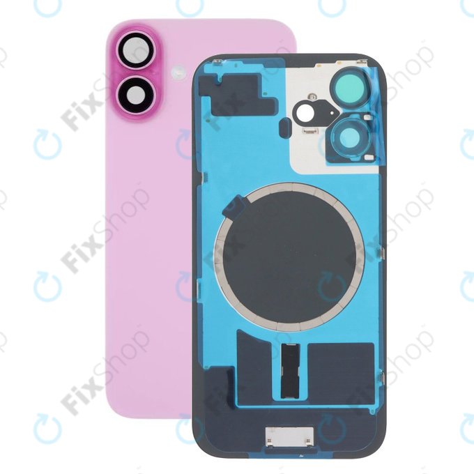 Apple iPhone 16 - Rear Housing Glass + Camera Lens + Metal Plate + Magsafe Magnet (Pink)