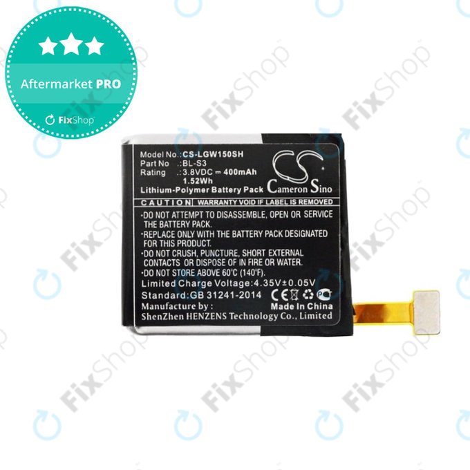 Battery for LG W150, LG Watch Urbane, 400mAh, Li-Pol, 3.8V, BL-S3, HQ