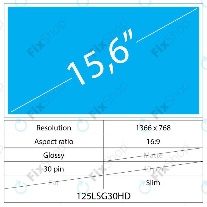 15.6 LCD Slim Glossy 30 pin Full HD No brackets