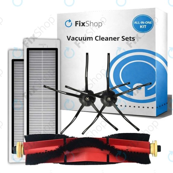Replacement set for Xiaomi Roborock S5 Max, S6, S6 MaxV, S6 Pure, Xiaowa E3 (1x Main brush, 2x Filter, 2x Side brush - Black)