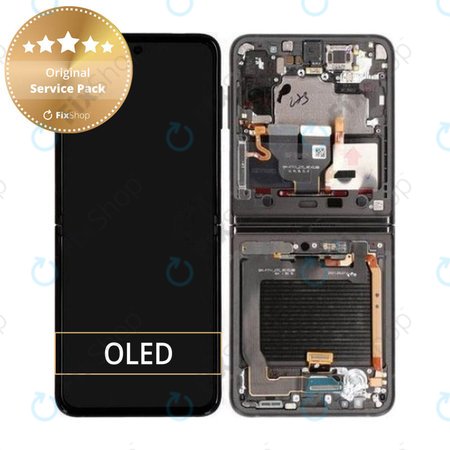 Samsung Galaxy Z Flip 3 F711B - LCD Display + Touch Screen + Frame (Phantom Black) - GH82-26273A, GH82-27243A, GH82-27244A Genuine Service Pack