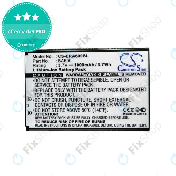 Battery for Sony Ericsson Kumquat, ST25, ST25i, Xperia U, 1000mAh, Li-Ion, 3.7V, BA600, HQ
