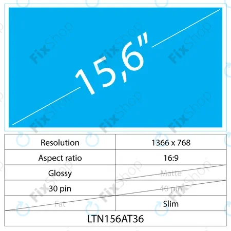 15.6 LCD Slim Glossy 30 pin HD