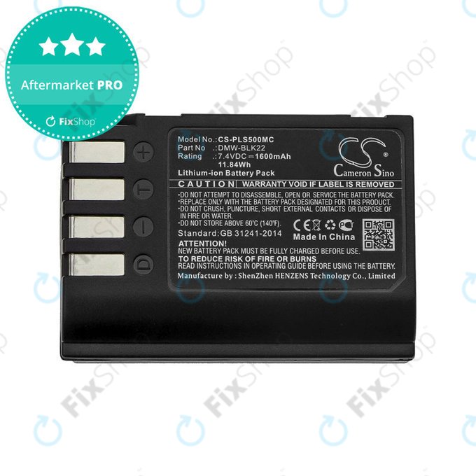 Battery for Panasonic Lumix DC-S5, DC-S5K, GH5, G9, GH5S, 1600mAh, Li-Ion, 7.4V, DMW-BLK22, HQ
