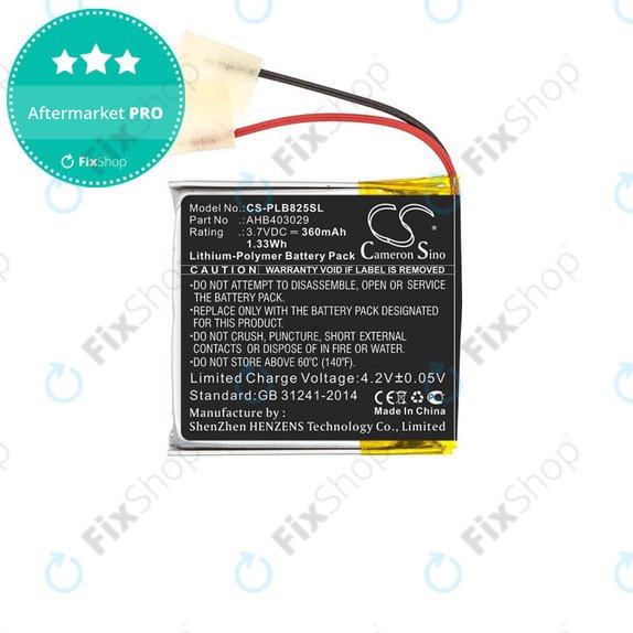 Battery for Plantronics Voyager Focus B825, 360mAh, Li-Pol, 3.7V, AHB403029, HQ