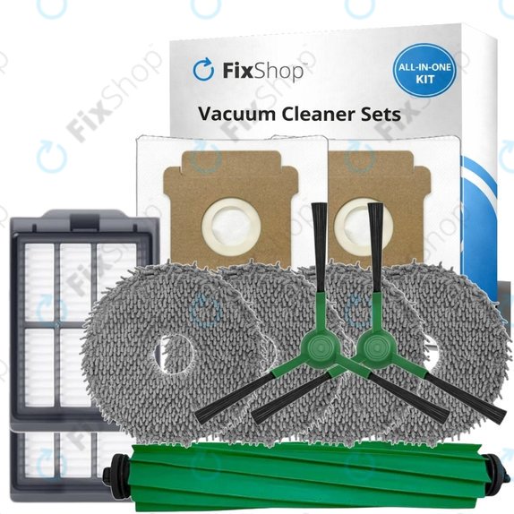 Replacement set for iRobot Roomba Plus 405 Combo, 505 Combo (1x Main brush, 2x Filter, 2x Side brush, 4x Mop cloth, 2x Dust bag)