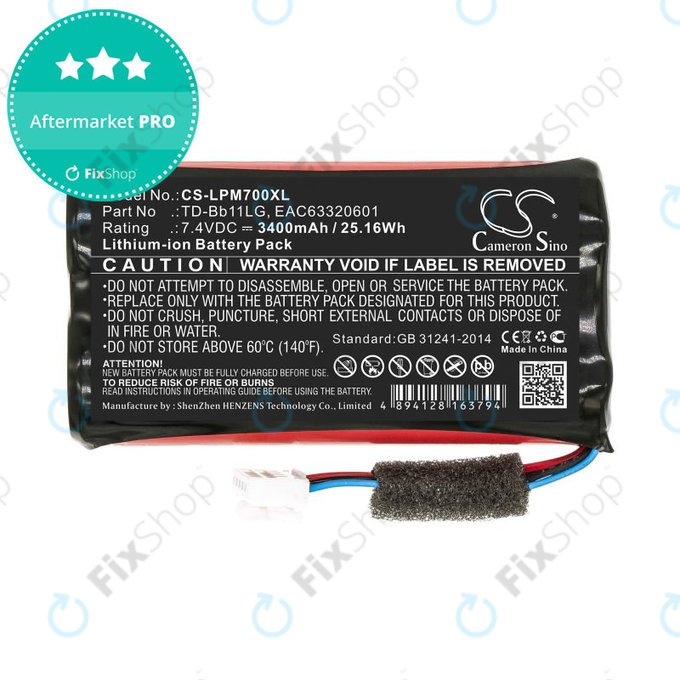 Battery for LG Music Flow P7, Xboom Go PK7, 3400mAh, Li-Ion, 7.4V, TD-Bb11LG, HQ
