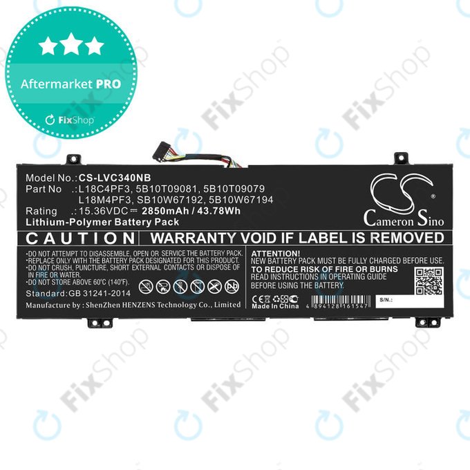 Battery for Lenovo Ideapad C340, Ideapad Flex, 2850mAh, Li-Pol, 15.36V, L18C4PF3, HQ