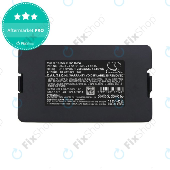 Battery for Flymo Easilife 800, Gardena Sileno Life 1250, Husqvarna Automower 520, 2500mAh, Li-Ion, 18V, 593 24 72-01, HQ