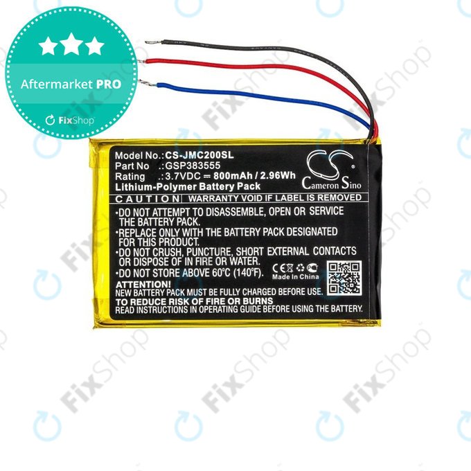Battery for JBL Clip 2, 800mAh, Li-Pol, 3.7V, GSP383555, HQ