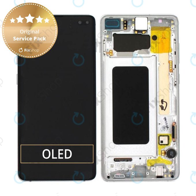 Samsung Galaxy S10 Plus G975F - LCD Display + Touch Screen + Frame (Prism White) - GH82-18849B, GH82-18834G, GH82-18849G, GH82-18834B Genuine Service Pack