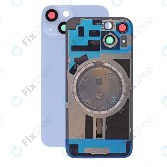 Apple iPhone 14 - Rear Housing Glass + Camera Lens + Metal Plate + Magsafe Magnets (Blue)