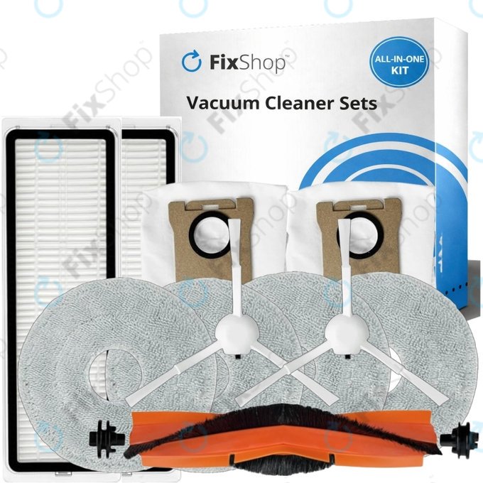 Replacement set for Xiaomi Mi Robot Vacuum S20+, S10+, X20+, X10+ (1x Main brush, 2x Filter, 2x Side brush - White, 4x Mop cloth, 2x Dust bag)
