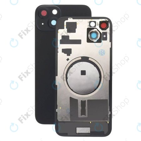 Apple iPhone 15 Plus - Rear Housing Glass + Camera Lens + Metal Plate + Magsafe Magnets (Black)