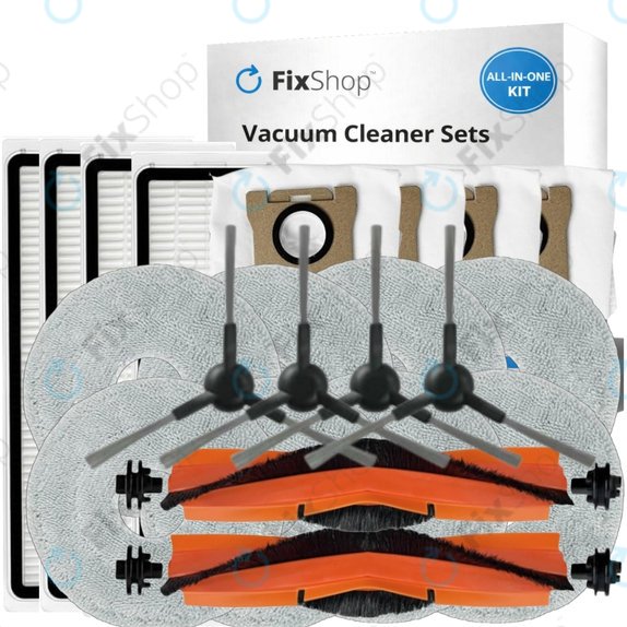 Replacement set for Xiaomi Mi Robot Vacuum S20+, S10+, X20+, X10+ (2x Main brush, 4x Filter, 4x Side brush - Black, 8x Mop cloth, 4x Dust bag)