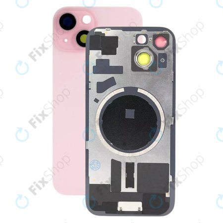 Apple iPhone 15 - Rear Housing Glass + Camera Lens + Metal Plate + Magsafe Magnets (Pink)