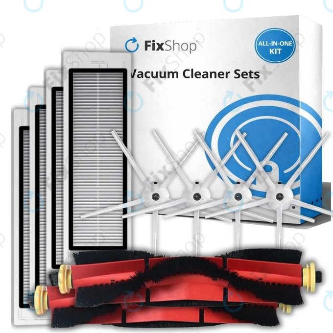 Replacement set for Xiaomi Roborock S5 Max, S6, S6 MaxV, S6 Pure, Xiaowa E3 (2x Main brush, 4x Filter, 4x Side brush - White)