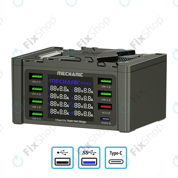 Mechanic V-Power 8 Pro - USB Charging Station with USB-C, USB 3.0