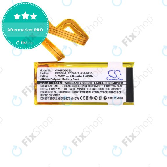 Battery for Apple iPod Classic 6th Gen, iPod 5G, iPod Video, 450mAh, Li-Pol, 3.7V, EC008, HQ