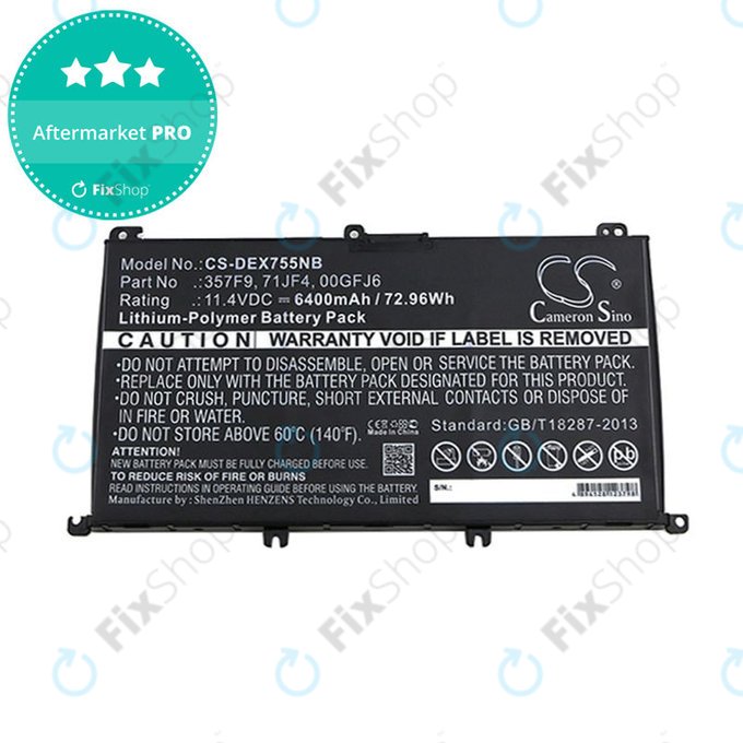Battery for Dell Inspirion 15, 6400mAh, Li-Pol, 11.4V, 357F9, HQ