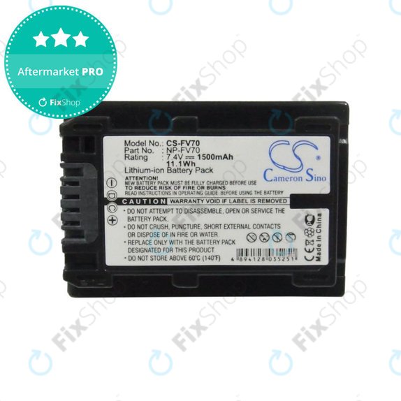 Battery for Sony DCR-DVD, HC, SR, HDR-CX, HC, PJ, XR, NEX-VG, 1500mAh, Li-Ion, 7.4V, NP-FV70, HQ