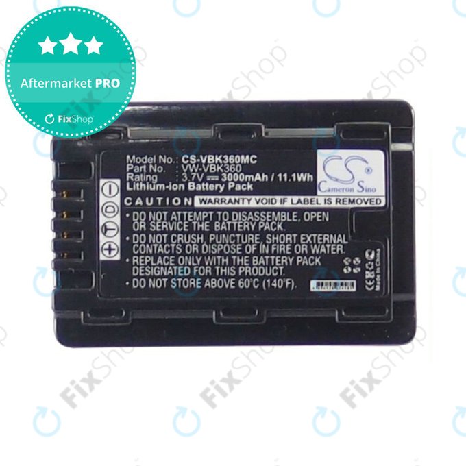 Battery for Panasonic HC, HDC, SDR, 3000mAh, Li-Ion, 3.7V, VW-VBK360, HQ