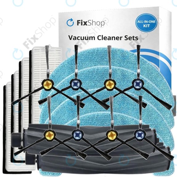 Replacement set for ETA Falco Smart, Silvercrest SSR A1 SSR AL1, Tesla Robostar T83 (2x Main brush, 4x Filter, 8x Side brush, 4x Mop cloth)
