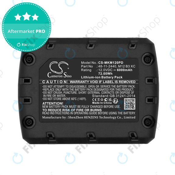Battery for Milwaukee M12 Redlithium XC 4.0, 6000mAh, Li-Ion, 12V, M12 B3 XC, M12 B4 XC, HQ