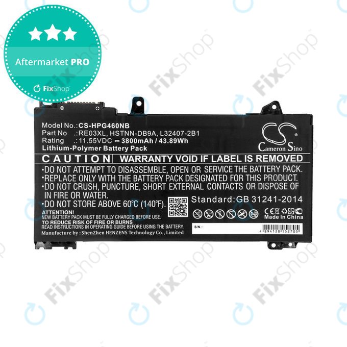 Battery for HP ProBook 455, 450, 445, 440, 430 G6, 3800mAh, Li-Pol, 11.55V, RE03XL, HQ