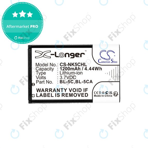 Battery for Nokia 1208, 1110, 2310, 1200mAh, Li-ion, 3.7V, BL-5C, HQ