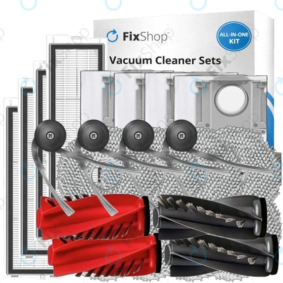 Replacement set for Xiaomi Roborock Qrevo, Qrevo Curv, Qrevo Edge, Qrevo 5AE (2x Main brush, 4x Filter, 4x Side brush, 8x Mop cloth, 4x Dust bag)