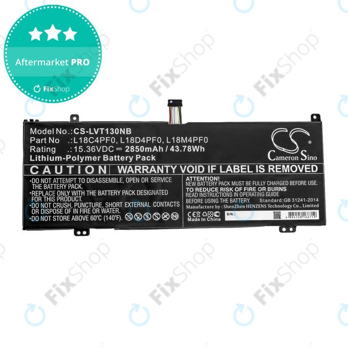 Battery for Lenovo ThinkBook 13s, 14s, 2850mAh, Li-Pol, 15.36V, L18C4PF0, HQ