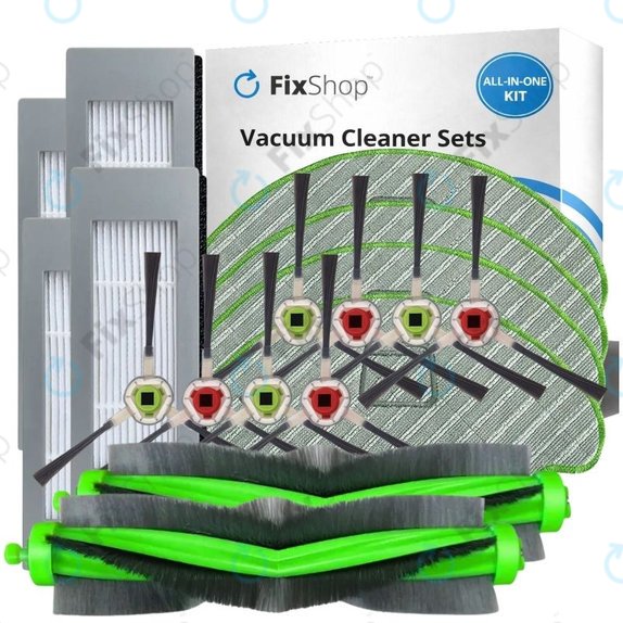 Replacement set for iRobot Roomba Combo 1138, Ecovacs Deebot Ozmo 930 (2x Main brushes, 4x Filters, 4 pairs of Side brushes, 4x Mop cloths)