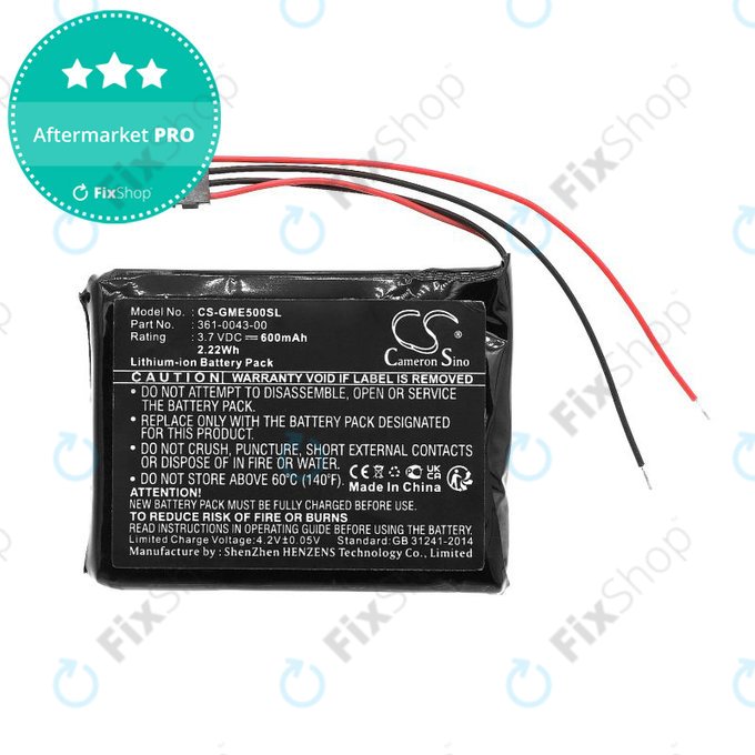 Battery for Garmin Edge 500, 600mAh, Li-Ion, 3.7V, 361-0043-00, HQ