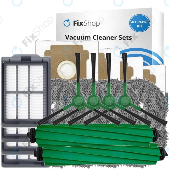 Replacement set for iRobot Roomba Plus 405 Combo, 505 Combo (2x Main brush, 4x Filter, 4x Side brush, 8x Mop cloth, 4x Dust bag)