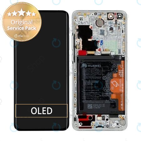 Huawei P40 Pro - LCD Display + Touch Screen + Frame + Battery + Fingerprint Sensor (Ice White, Silver Frost) - 02353PJK Genuine Service Pack