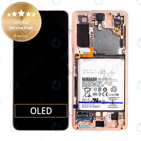 Samsung Galaxy S21 G991B - LCD Display + Touch Screen + Frame + Battery (Phantom Pink) - GH82-24716D, GH82-24718D Genuine Service Pack