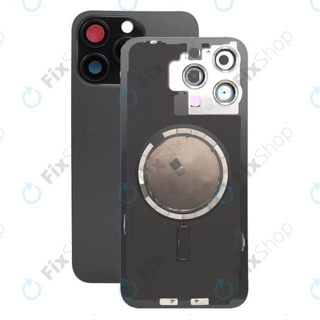 Apple iPhone 15 Pro Max - Rear Housing Glass + Camera Lens + Metal Plate + Magsafe Magnets (Black Titanium)