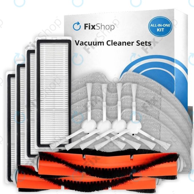 Replacement set for Xiaomi Mi Robot Vacuum Mop (Mijia 1C), 2 (Mijia 2C) 2 Pro+ (Mijia 1T) (2x Main brush, 4x Filter, 4x Side brush, 4x Mop cloth)