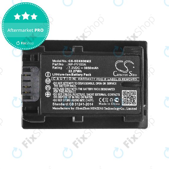 Battery for Sony Fdr-Ax33, Sony Fdr-Ax40, 3050mAh, Li-Ion, 7.3V, NP-FV100A, HQ