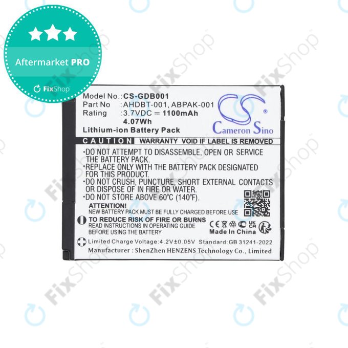 Battery for GoPro HD Hero, Hero2, 1100mAh, Li-Ion, 3.7V, AHDBT-001, HQ