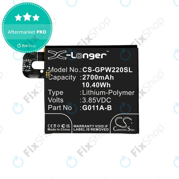 Battery for Google Pixel 2 G011A, 2700mAh, Li-Pol, 3.85 V, G011A-B, HQ