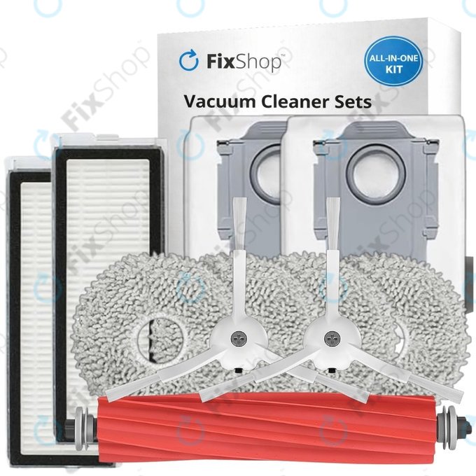 Replacement set for Roborock Qrevo MaxV, Pro, S (1x Main brush, 2x Filter, 2x Side brush, 4x Mop cloth, 2x Dust bag)