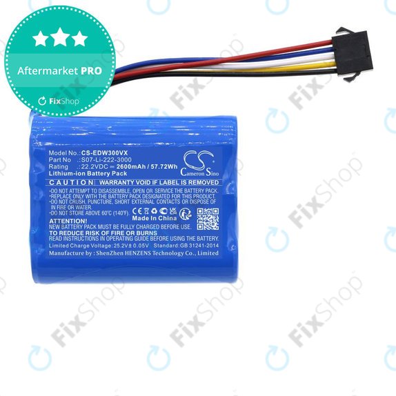 Battery for Ecovacs Winbot X, WA30, WA50, 2600mAh, Li-Ion, 22.2V, S07-Li-222-3000, HQ
