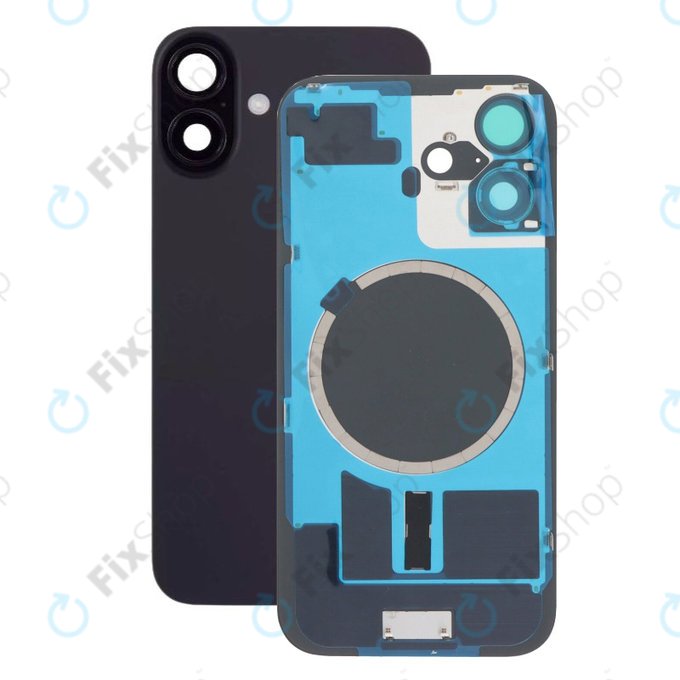 Apple iPhone 16 Plus - Rear Housing Glass + Camera Lens + Metal Plate + Magsafe Magnet (Black)