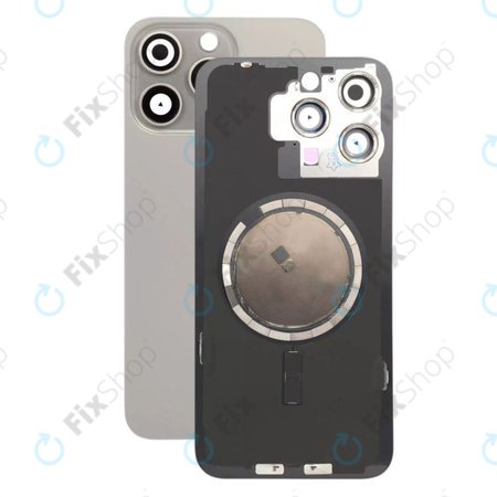 Apple iPhone 15 Pro Max - Rear Housing Glass + Camera Lens + Metal Plate + Magsafe Magnets (Natural Titanium)