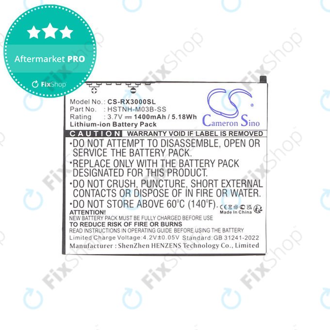 Battery for HP Compaq iPAQ rx3000, rx3115, rx3700, hx2110, hx2790, 1400mAh, Li-Ion, 3.7V, HSTNH-M03B-SS, HQ