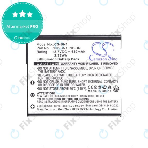 Battery for Sony Cyber-Shot DSC-TX20, TX9, 630mAh, Li-Ion, 3.7V, NP-BN1, HQ