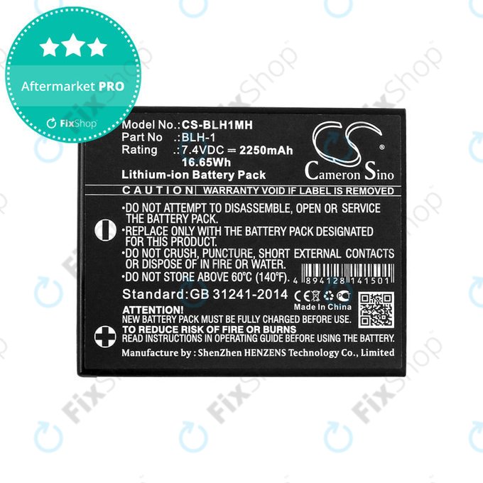 Battery for Olympus E-M1, 2250mAh, Li-Ion, 7.4V, BLH-1, HQ